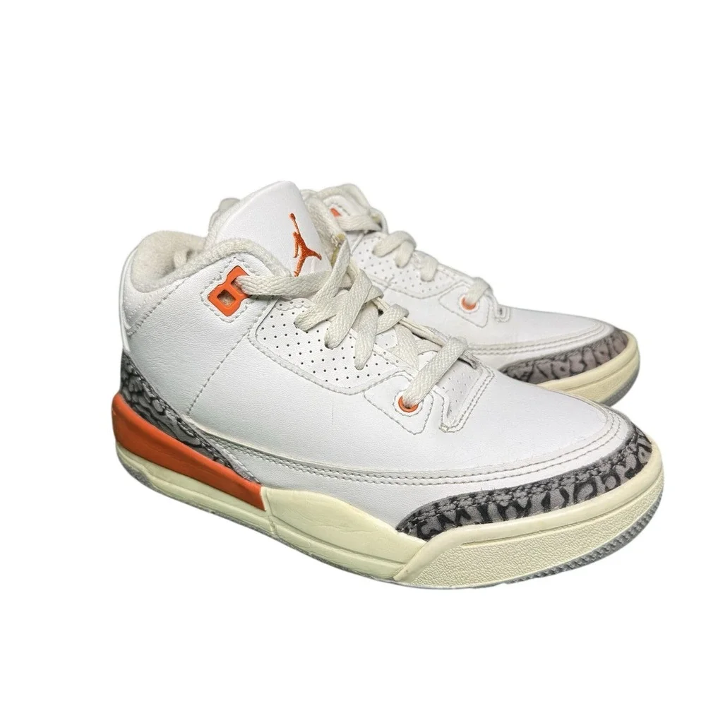 Jordan 3 Retro Georgia Peach White Orange Sail FQ9174-121‎ Kids Size 13C